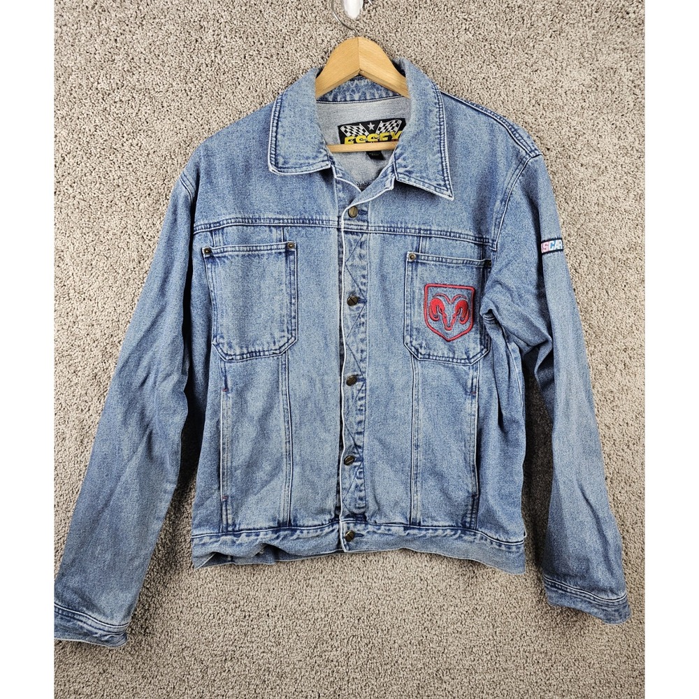 Vintage Essex Dodge Motorsports NASCAR‎ Denim Medium Wash Jean Jacket Mens XL